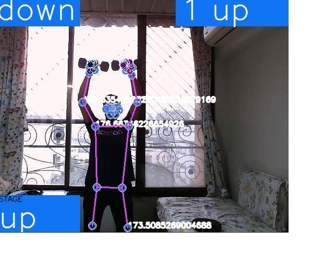 Shoulder press at the top of the rep with stage readouts